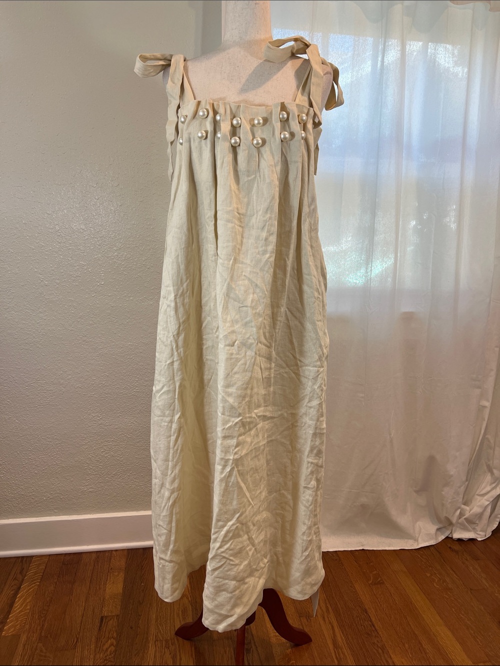 English Factory Faux Pearl Linen Midi Sundress. Size S. NWT